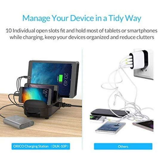 Зарядна станция Orico Charger Station, 220V, 10 x USB, 120W, Черна, DUK-10P-EU-BK