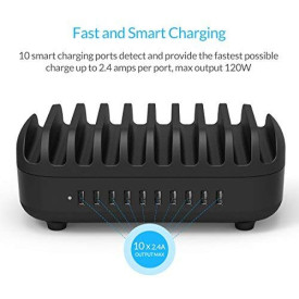 Зарядна станция Orico Charger Station, 220V, 10 x USB, 120W, Черна, DUK-10P-EU-BK
