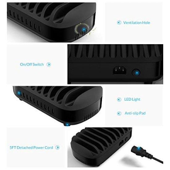 Зарядна станция Orico Charger Station, 220V, 10 x USB, 120W, Черна, DUK-10P-EU-BK