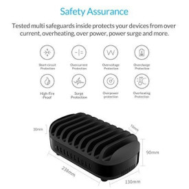 Зарядна станция Orico Charger Station, 220V, 10 x USB, 120W, Черна, DUK-10P-EU-BK