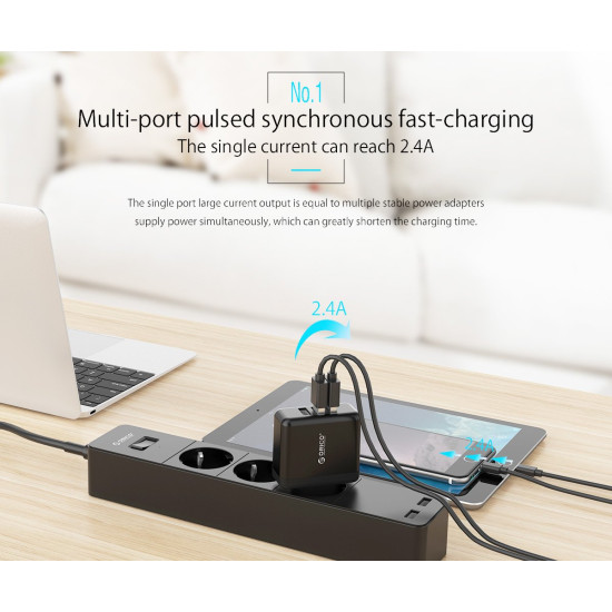 Зарядно Orico Smart Charger 220V - 15W 3 port black - WHC-3U