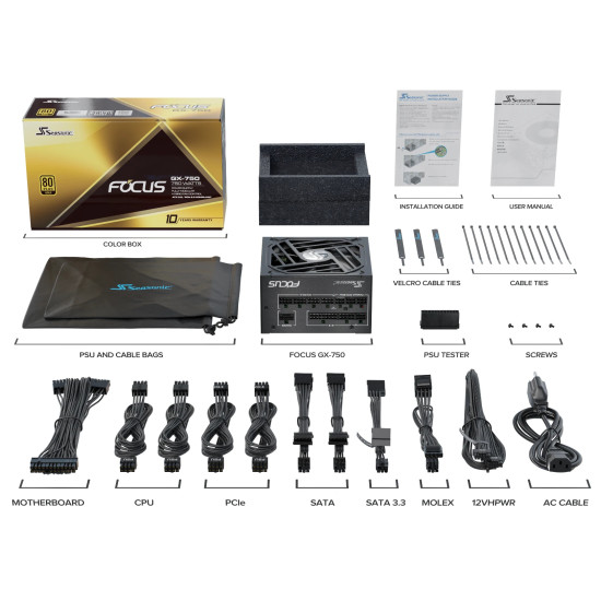 Захранване Seasonic PSU ATX 3.0 750W Gold - FOCUS GX-750 - SSR-750FX3