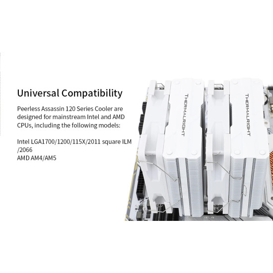 Охладител за процесор Thermalright CPU Cooler Peerless Assassin 120 White A-RGB - Dual-Tower - LGA1851/LGA1700/AM5