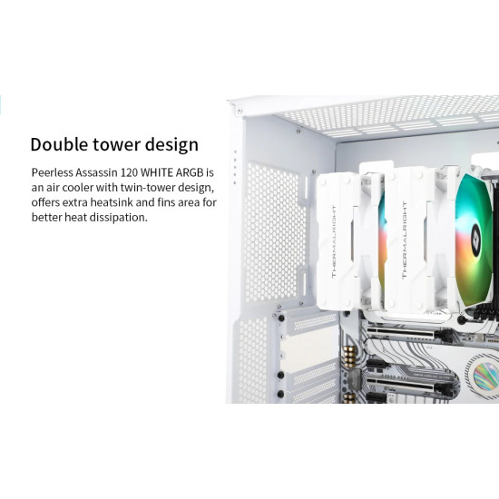 Охладител за процесор Thermalright CPU Cooler Peerless Assassin 120 White A-RGB - Dual-Tower - LGA1851/LGA1700/AM5