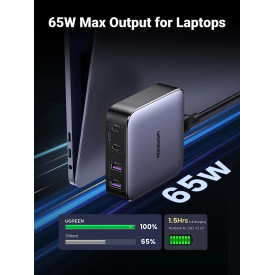 Зарядно Ugreen Charger Wall 65W GaN Nexode CD327, 2 x USB-A, 2 x Type-C - 90747