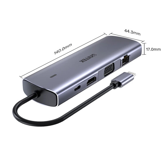 Докинг станция Unitek Type-C Docking Station PD3.0 100W, HDMI, USB-C x 1, USB3.0 x 3, LAN, SD, VGA, D1113A