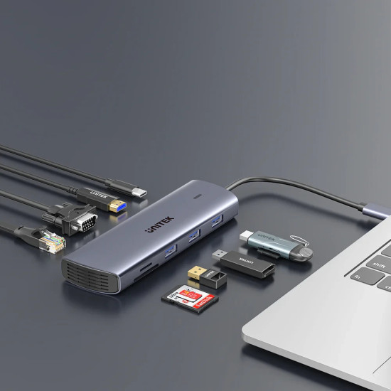 Докинг станция Unitek Type-C Docking Station PD3.0 100W, HDMI, USB-C x 1, USB3.0 x 3, LAN, SD, VGA, D1113A