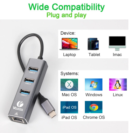 Докинг станция VCom Docking USB Type-C to USB3.0 x 3 + LAN - DH311B
