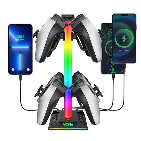 Стойка за слушалки VCom Headphone Stand - VCOM-M701S - RGB, USB HUB