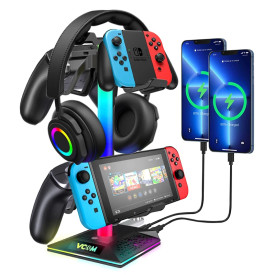 Стойка за слушалки VCom Headphone Stand - VCOM-M701S - RGB, USB HUB