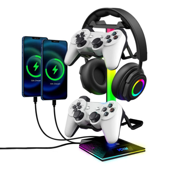 Стойка за слушалки VCom Headphone Stand - VCOM-M701S - RGB, USB HUB