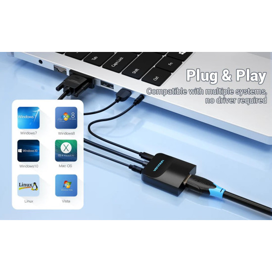 Адаптер Vention VGA to HDMI with sound - Active converter with AUX-in and Micro USB power - ACNBB