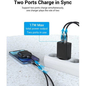 Зарядно Vention Fast Charger Wall - QC4.0, PD Type-C + QC3.0 USB A, 20W Black - FBBB0