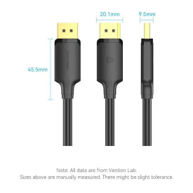 Display Port кабел Vention Cable - Display Port v1.2 DP M / M Black 4K 2.0M - HAKBH