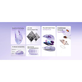 Безжична мишка VXE Wireless Gaming Mouse Dragonfly V3 PRO - Huano Blue Glow V2, White