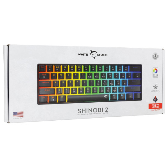 Клавиатура White Shark Gaming Mechanical Keyboard SHINOBI 2 - YUSYA 5P Red Switches (English US), Black