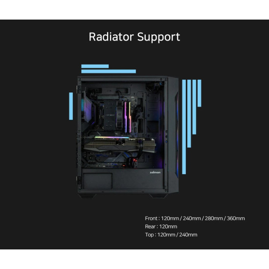 Кутия за компютър Zalman Case ATX - I3 NEO TG Black - aRGB, Tempered Glass