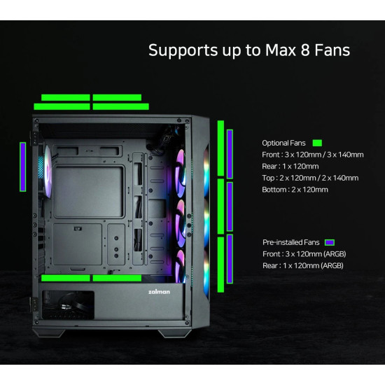 Кутия за компютър Zalman Case ATX - I3 NEO TG Black - aRGB, Tempered Glass