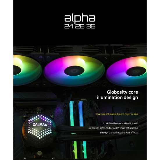 Водно охлаждане Zalman Water Cooling ALPHA 28 BLACK - Addressable RGB - LGA1700/AM5