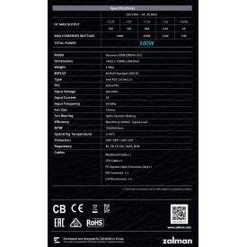 Захранване Zalman PSU DecaMax 500W 80+ ZM500-LX3