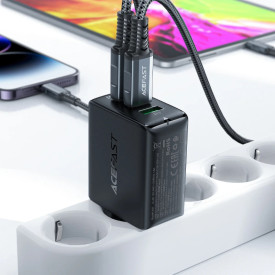 Зарядно Acefast Charger Wall GaN PD65W - A41 - USB-C x 2, USB-A x 1, Black
