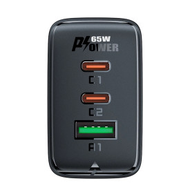 Зарядно Acefast Charger Wall GaN PD65W - A41 - USB-C x 2, USB-A x 1, Black
