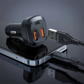 Зарядно за кола Acefast Fast Charger Car PD3.0 66W - B9 - USB-C x 1, USB-A x 2, Black