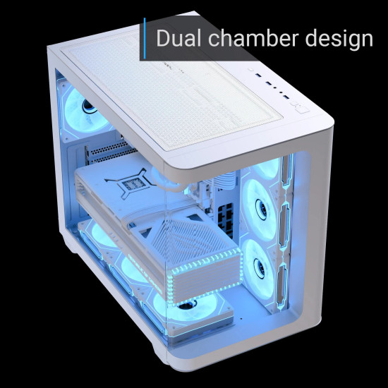 Кутия за компютър AeroCool P500C, Mid-Tower, Dual Chamber, 4 ARGB, ATX, Micro-ATX, Mini-ITX, White