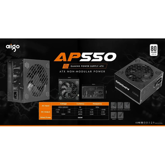 Захранване Aigo AP550, 550W, ATX, 80 Plus White, 120mm