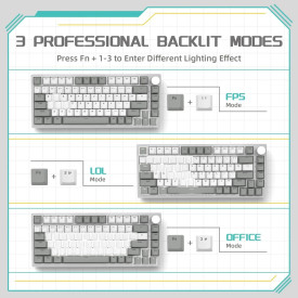 Клавиатура Ajazz Gaming Mechanical Keyboard AK820 - AS Red Switch [Linear] (English US), Gray White, White Light