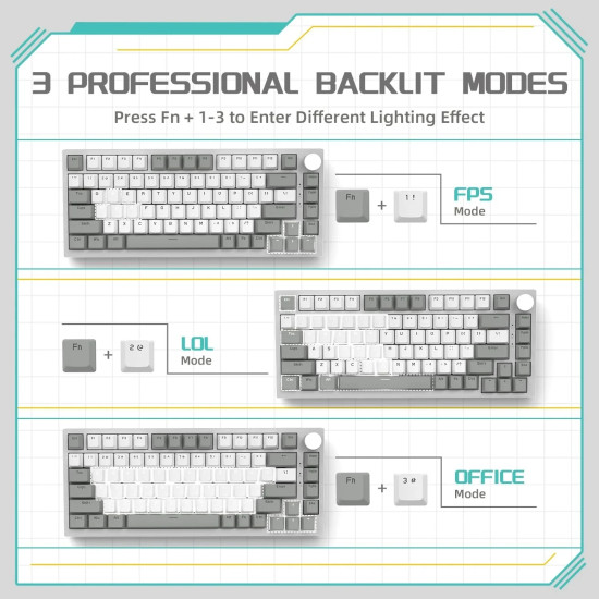 Клавиатура Ajazz Gaming Mechanical Keyboard AK820 - AS Red Switch [Linear] (English US), Gray White, White Light