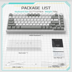 Клавиатура Ajazz Gaming Mechanical Keyboard AK820 - AS Red Switch [Linear] (English US), Gray White, White Light
