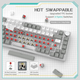 Клавиатура Ajazz Gaming Mechanical Keyboard AK820 - AS Red Switch [Linear] (English US), Gray White, White Light