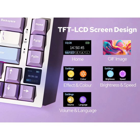 Безжична клавиатура Ajazz Wireless Gaming Mechanical Keyboard AK820 PRO - Gift Switch [Linear] (English US), Purple, White, Blue
