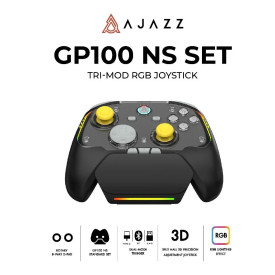 Безжичен контролер Ajazz Gamepad Set GP100 NS - Hall Effect, 1000Hz, Wireless, Bluetooth, 1000Hz - Black, Gray, Yellow