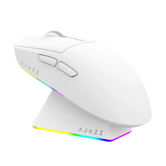 Безжична мишка Ajazz AJ139 V2 MC - Wireless Gaming Mouse - 1K, Magnetic Charging Dock, White
