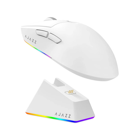 Безжична мишка Ajazz AJ139 V2 MC - Wireless Gaming Mouse - 1K, Magnetic Charging Dock, White