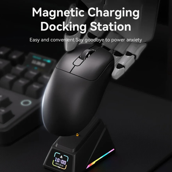 Безжична мишка Ajazz AJ179 APEX - Wireless Gaming Mouse - 8K, Magnetic Charging Dock, Black