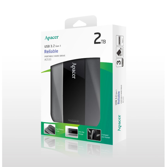 Външен хард диск Apacer AC533 2TB USB 3.2 Gen 1, Black