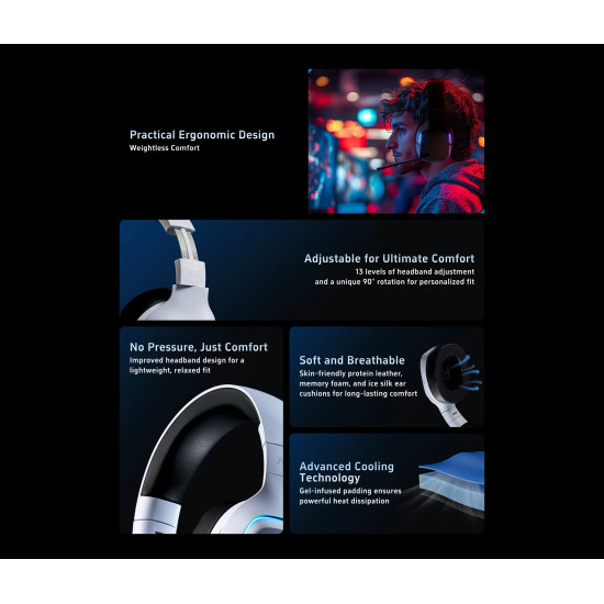 Безжични слушалки ATK Wireless Gaming Headphones - M1 Mercury White - Bluetooth 5.3, 2.4G, ENC, Virtual 7.1 Surround