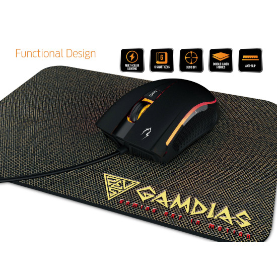 Геймърски комплект Gamdias Gaming Mouse - ZEUS E2 OPTICAL + PAD NYX E1 - 3200dpi, backlight