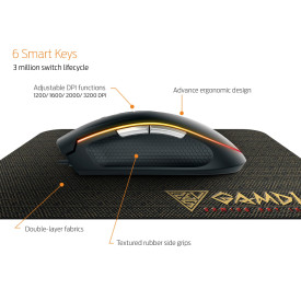 Геймърски комплект Gamdias Gaming Mouse - ZEUS E2 OPTICAL + PAD NYX E1 - 3200dpi, backlight