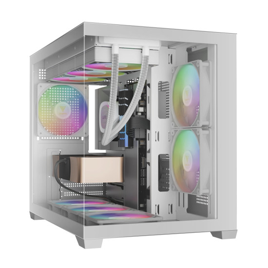 Кутия за компютър Gamdias Case mATX - AURA GC10M White - 3 x 120 mm A-RGB, Tempered Glass