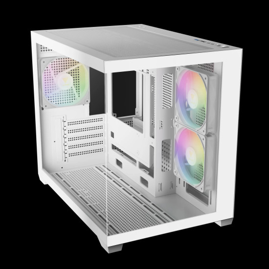 Кутия за компютър Gamdias Case mATX - AURA GC10M White - 3 x 120 mm A-RGB, Tempered Glass