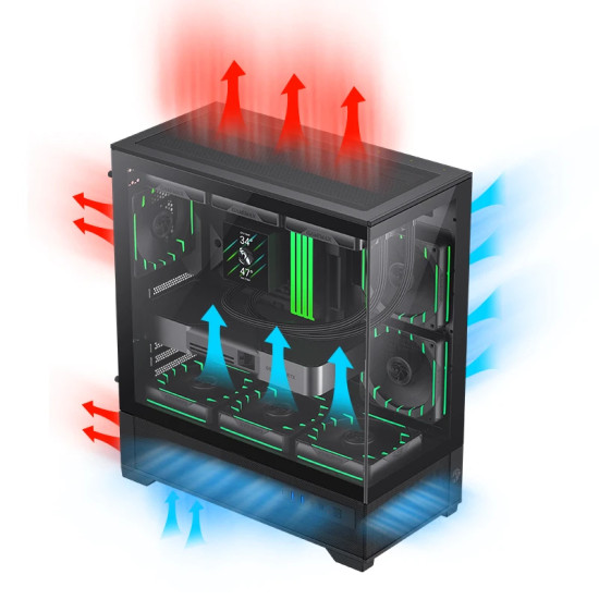 Кутия за компютър Gamemax Case EATX - Vista 2 AB - 3x120mm A-RGB
