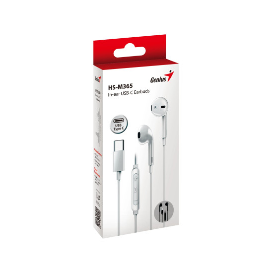 Слушалки Genius In-ear Earbuds HS-M365 - USB-C, White