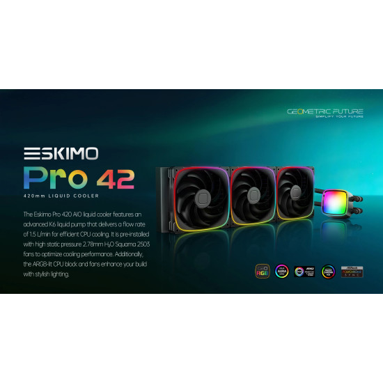 Водно охлаждане Geometric Future Water Cooling - Eskimo Pro 420 Black - Addressable RGB, LGA1851/AM5