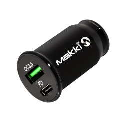Зарядно Makki Fast Charger Car - Type-C + USB QC3.0 20W - MAKKI-CC20W02-BK