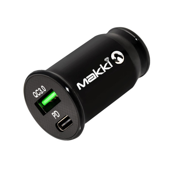 Зарядно Makki Fast Charger Car - Type-C + USB QC3.0 20W - MAKKI-CC20W02-BK