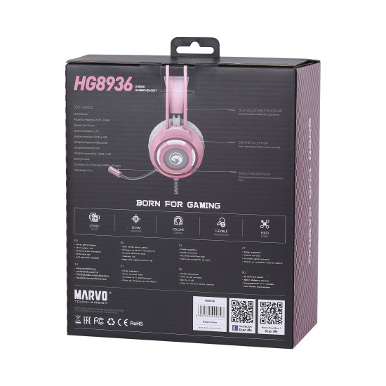 Слушалки Marvo Gaming Headphones HG8936 PINK - 50mm, USB
